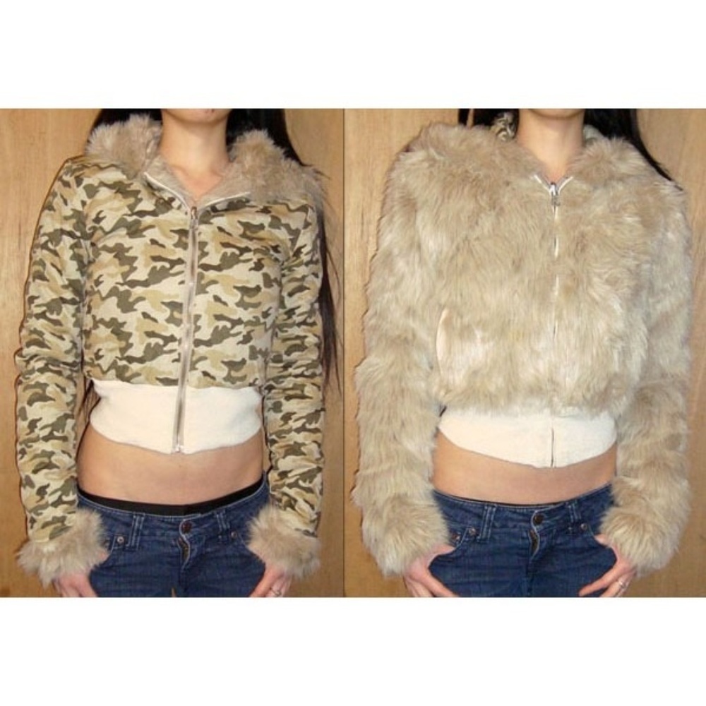 Wet Seal Reversible Fur Hood Crop Coat